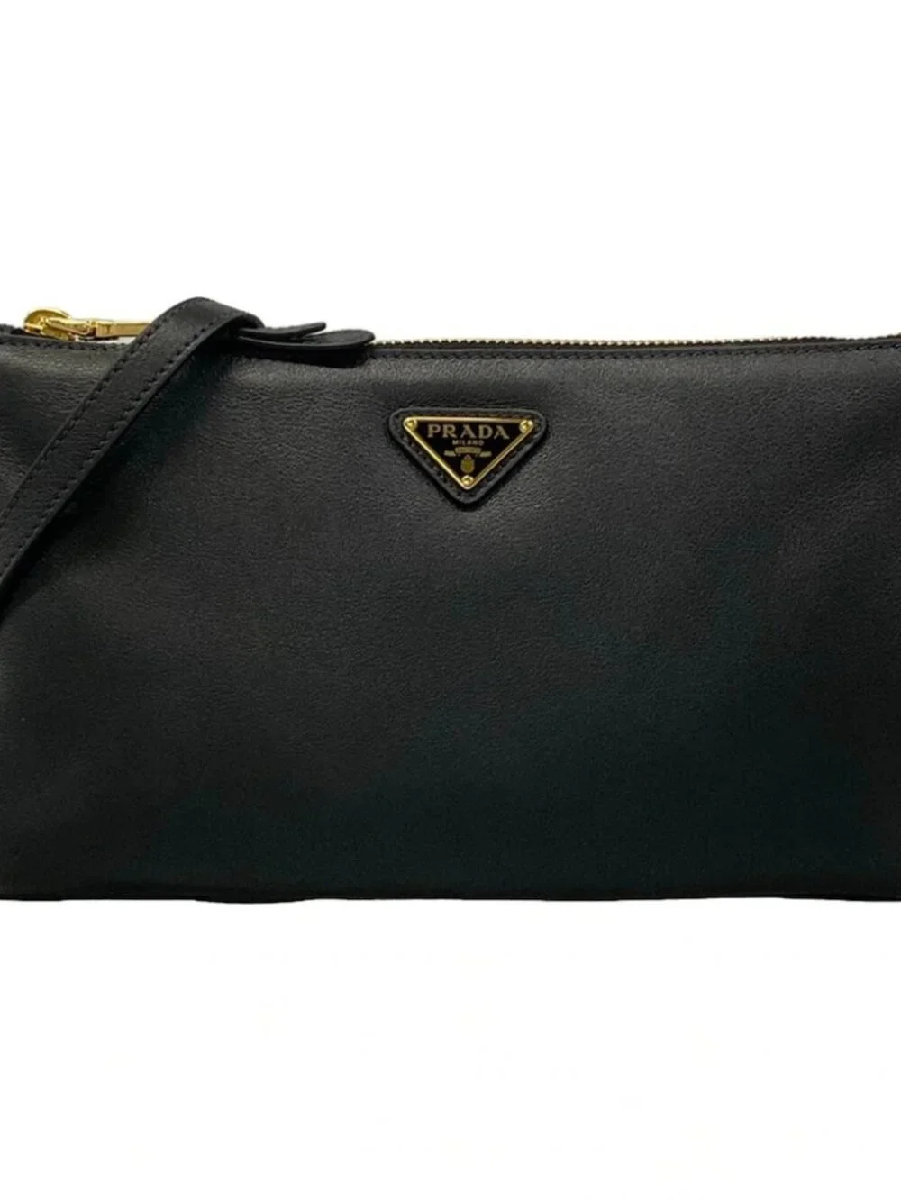 PRADA 1BC238 Black soft grain leather Shoulder Bag